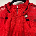 Three Floor  Split Tease Dress Red Black Floral Lace Midi Cutout Sheer Hem Size 4 Photo 3
