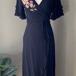 Blu Pepper  Floral Embroidered Wrap Dress Black Sz Small Photo 0