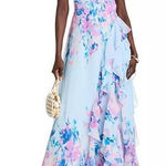 Eliza J NWT Halter Ruffle Maxi Dress Womens 16 Chiffon Gown Blue Purple Floral Photo 0