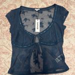 Garage  Embroidered Tie Front Top True Teal Photo 3