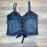 Harley Davidson Denim Embroidered Corset Tank Front Zip H13 Blue Size L Photo 2