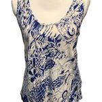 Jams World  Palani Sleeveless Tank Top Women's Medium Blue‎ White Tropical Photo 0