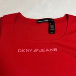 DKNY Jeans Logo Cap Sleeve Top Size Large Square Neck Y2K Casual 90s Colorful Photo 2