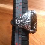 Hand Carved Tiger's Eye Dragon Flower Stainless Steel Cocktail Ring (Size 8) Photo 3