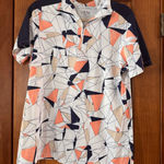Coral Bay  1/4 Zip Polo Golf Shirt Women’s Medium White Navy Geometric Top Active Photo 0