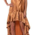 Akira  Label Lonnie Cowl Neck High Low Hem Satin Maxi Dress Brown Women's Size S Photo 0