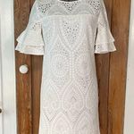 Trina Turk Praise White Eyelet Double Ruffle Sleeve Scallop Hem Dress Sz 2 π Photo 0