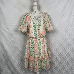 VICI  Floral Print Ruffle Mini Dress Womens Medium White Pink Green Short Sleeve Photo 3
