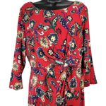 Dana Buchman  Red Floral Faux Wrap Dress – Size L, Stretchy‎ & Lined Photo 2
