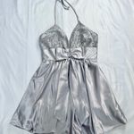 Fiesta Fashion Fiesta Sparkly Glitter Silver Metallic Deep V Halter Mini Homecoming Dress - S Photo 10