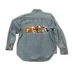 Vintage Looney Tunes denim shirt red Pocket tab no size tag fits XL W XL/XXL Blue Photo 10