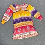 Joyous & Free Floral Damask Colorblock Tunic Dress Small Off Shoulder Smocked Yellow Photo 12