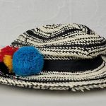 Hinge Two Tone Panama Hat Black White Wide Brim Woven Straw Pom Pom Summer NWOT Photo 6