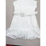CIEBON Womens Dress Size L White Halter Patchwork Eyelet Belted Ruffle Hem Size L Photo 4