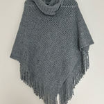 Sherry DC NWT Turtleneck Cable Knit Fringe Poncho Charcoal Gray OS Size undefined Photo 0