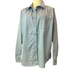 BFA Classic Blue Button Down Shirt L Geometric Floral Print Long Sleeve Blouse Size L Photo 6