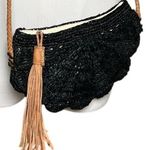 Mar Y Sol Raffia Shoulder Bag Black Woven Straw Purse Leather Tassel Madagascar Photo 2