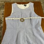 Nina Leonard blue and white seersucker or railroad stripe sleeveless dress Photo 6