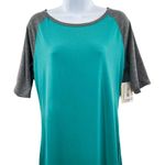 LuLaRoe Julia Turquoise Charcoal Gray Baseball Tee Tunic Shift Dress Large Photo 2