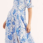 Free People $168 Blue Forever Always Dress Floral Midi Spring Coquette Fairy Photo 0