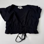 Princess Polly  Black Crop Top Ruffle Sleeve Tie Front Cotton‎ Size US 4 Photo 4