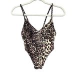 ASOS  Swimsuit Womens 00 P Tan Black Leopard One Piece Ribbed Mob Wife Strappy Photo 1