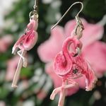 Pink Flamingo Earrings Dangle Hooks New Double Sided Las Vegas Florida B… Photo 8
