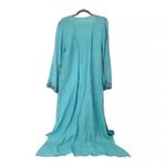 VINTAGE LINEN KAFTAN COVER UP WOMENS ML EMBELLISHED STONE LONG MAXI BOHO RESORT Blue Size M Photo 10