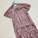 Grade & Gather  V-NECK SATIN RUFFLE Midi DRESS IN DUSTY ORCHID Size L Photo 3