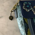 Carlos Falchi Crossbody Purse Flower Embellished Snakeskin Pattern Chain Strap Blue Photo 1