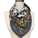 Adolfo  Gray & Gold Leopard Baroque Silk Square Scarf Large Shawl Wrap Silk Grey Photo 2