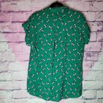 Kori  AMERICA GREEN PINK CHERRY ALLOVER NOVELTY PRINTED BUTTON FRONT TOP SMALL Photo 1