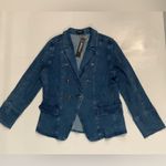 Allegra K  Women's Double-Breasted Blue Denim Blazer Photo 2