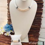 Pearl & Leather Choker & Bracelet Sterling Silver White Photo 1