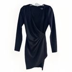 Lulus Classy Gal Forest Black Long Sleeve Faux Wrap Bodycon Mini Dress XS Photo 7