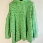 Free People  Oasis Oversized Tunic Sweater Mock Neck Fuzzy Chunky Green Energy SM Photo 1