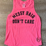 PINK - Victoria's Secret Victoria’s Y2K Secret Pink Tank Messy Hair Don’t Care Tank Top Size XS Photo 0