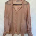 ZARA  Soft Blush Polka Dot‎ Tie Neck Blouse Size Medium Photo 0