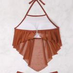 Caramel Solid Color Two Piece Bikini Sets Swimsuit, Halter Neck High Waist Size M Photo 1
