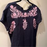 NWT Madison Mathews Navy Blue & Pink Embroidered Tunic Swim Cover / Dress | L Size L Photo 2