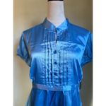 Blue Satin Pleated Short Sleeve Tunic Top XL shirt y2k boho whimsi dainty fairy Photo 2