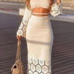 ZARA  Women's Cream Ecru Crochet Knit Boho Long Sleeve Cut Out Crop Top Size S Photo 5