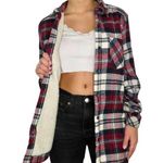 Urban Outfitters Y2k  Red Plaid Shacket Sherpa Jacket Medium Photo 0