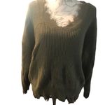 Zenana Outfitters Waffle Sweater Distressed Green Large Photo 1