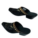 Sonora Hair On Hide Western Mules Sz 6 Black Gold Leather Cowgirl Heels Boho Photo 8
