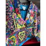 Vintage 1980's Patchwork Floral Heart Blazer Jacket Small Artsy Bohemian Folksy Blue Photo 1