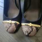 Tory Burch  Black Suede Snake Cap Toe Pacey Pumps shoes Photo 2
