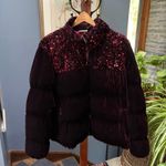 Anthropologie Maeve by 'Vera' Deep Purple Sequin Velvet Puffer Jacket Size 2X Photo 2