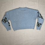 Debut  - Blue Jacquard Butterfly Crew Neck Cropped Sweater - Medium Photo 3