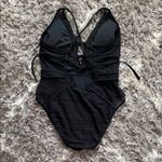 Black One Piece Crochet Swimsuit with Deep V Photo 3